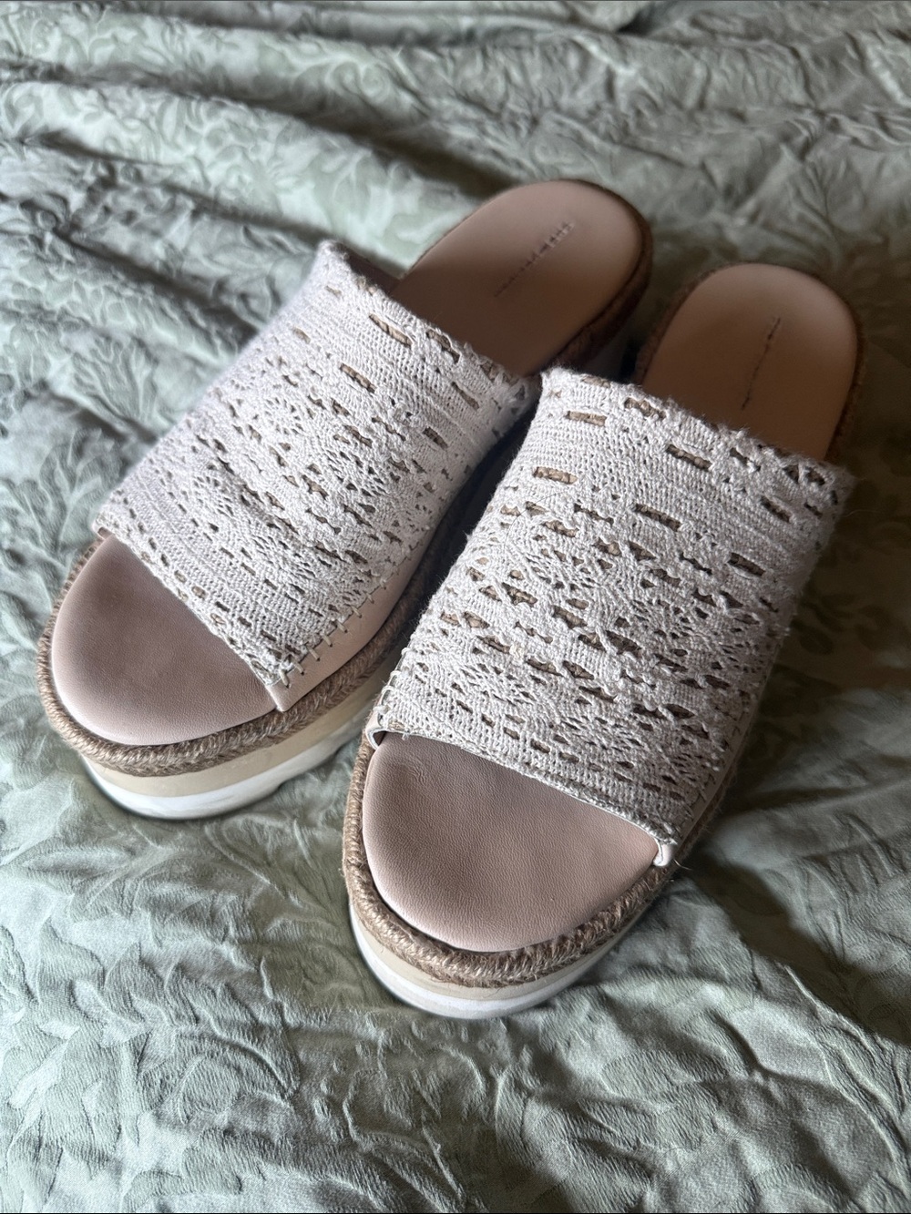 Free People Neutral Crochet Slide Sandals in Beige and Cream